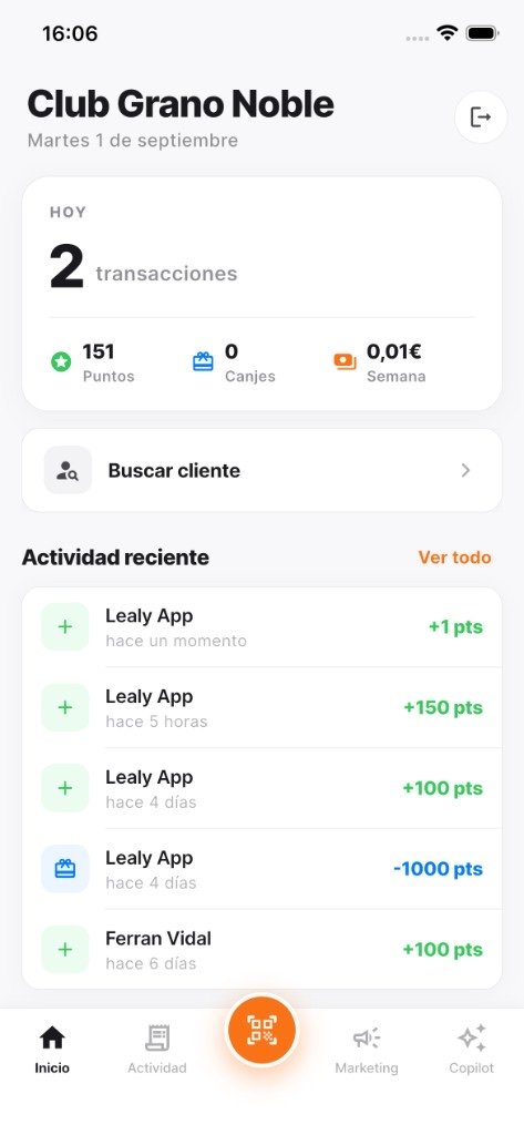 MyLealy: transacciones, puntos y canjes del día en el comercio